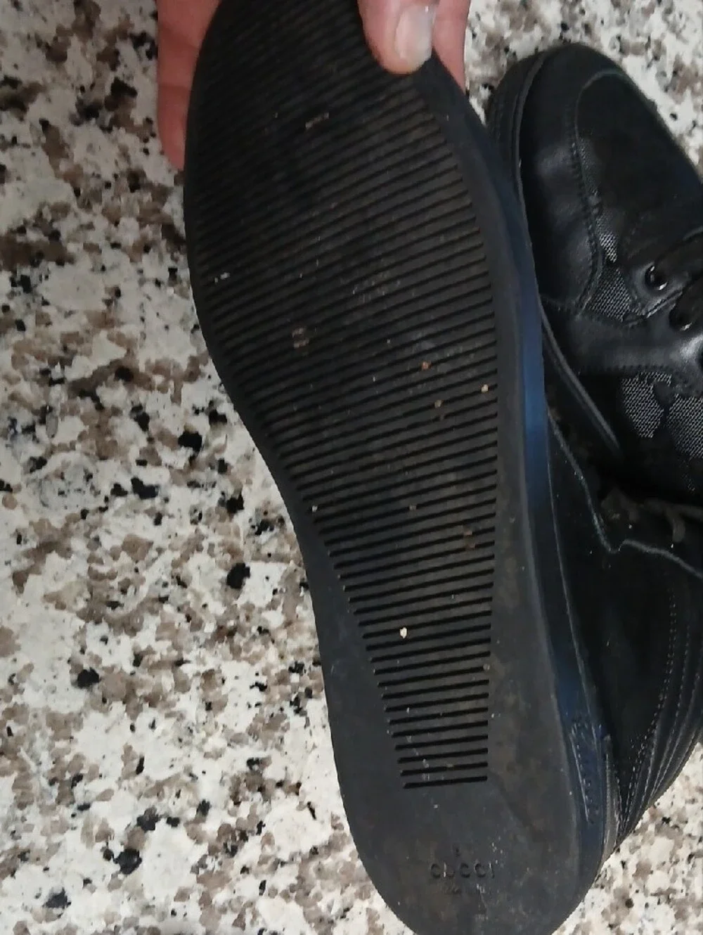 Gucci Imprime Black Leather High-Top Sneaker with Gold Logo